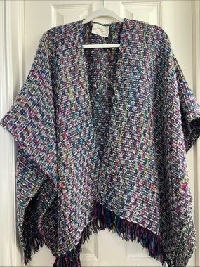Dolores Unique Designs Multicolor Fringe Poncho-Women's Open-Front Sweater Cape